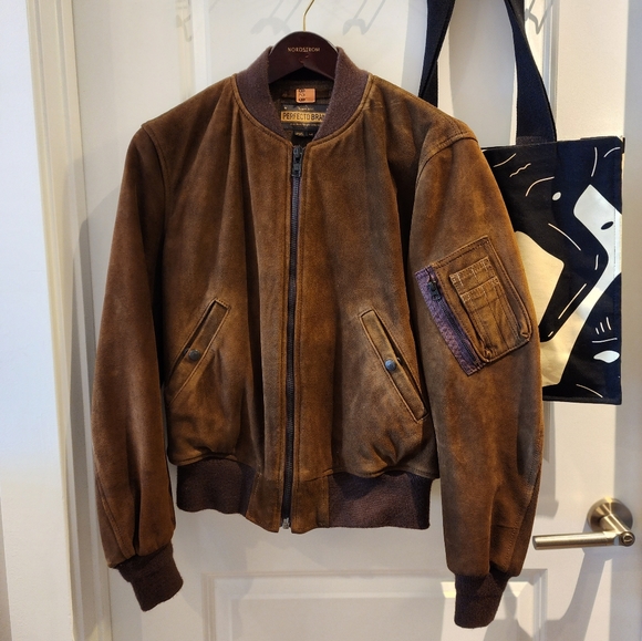 Scott Perfecto Suede Bomber Jacket Size M - Picture 2 of 9